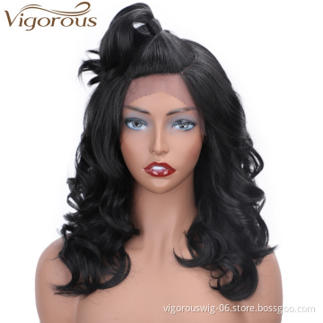 Vigorous Afro Curly Hair Wigs Synthetic Black Lace Front Wigs Long Wavy Heat Resistant Fiber Hair Wigs for Black Women